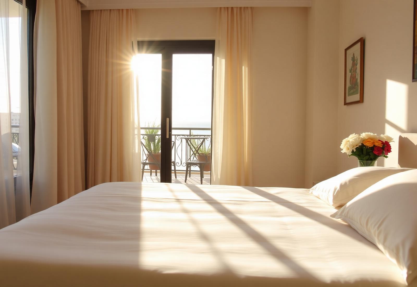 A sunlit bedroom in a professionally managed holiday home